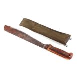 A machete with wooden handle and canvas scabbard, stamped 'MECO 1978', 46cms long; together with