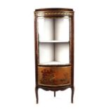 A Vernis Martin style corner vitrine display cabinet in the Louis XV style, the bowfronted glass