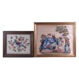 A 19th century woolwork picture depicting a seated Oriental Lady and Gentleman, framed & glazed,