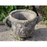 A well weathered garden planter in the form of a teapot, 38cms diameter.