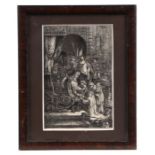 After Rembrandt, a 19th century etching, framed & glazed, 10 by 15cms.