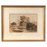 19th century school - River Scene with Cattle in the Background - indistinctly signed lower right,