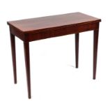 A mahogany tea table on square tapering legs, 91cms wide.
