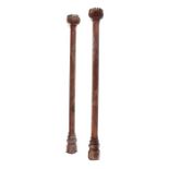 Architectural Salvage: A pair of oak ecclesiastical carved columns with castellated tops and