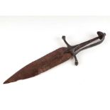 An 17th / 18th century dagger with bronze hilt and leaf shaped blade, 34cms long. (possibly