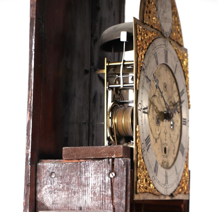 A 19th century longcase clock, the arched brass dial with silvered chapter ring and Roman - Image 8 of 12