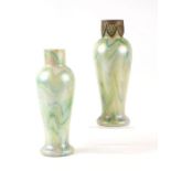 A pair of multi coloured Art glass vases of baluster form, 23cms high (2).