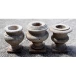 Three turned marble urns, the largest 16cms high (3).