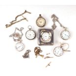 A silver open faced pocket watch, the white dial with Roman numerals, subsidiary seconds and steeled