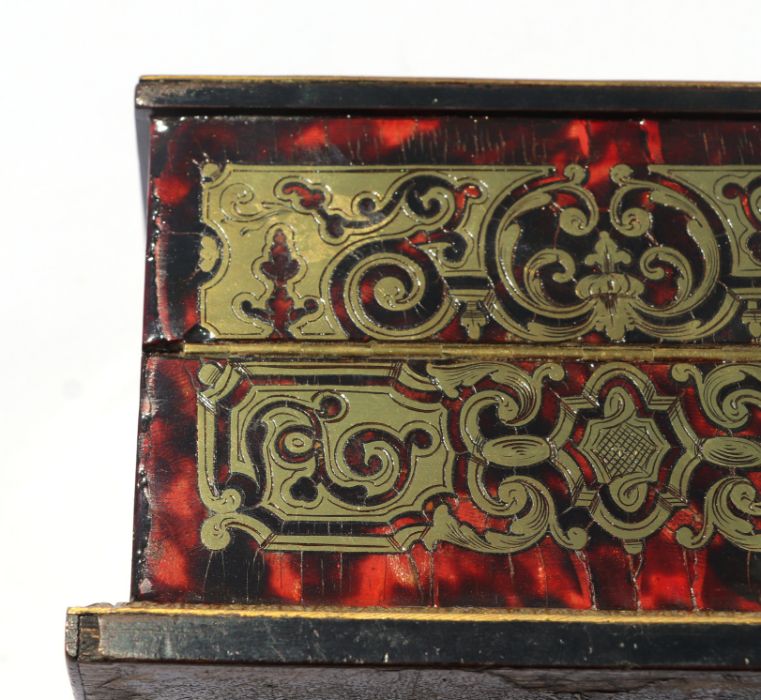A 19th century French Boulle work scent bottle box containing eight green glass scent bottles with - Image 16 of 23