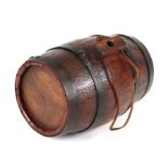 A 19th century iron bound cider costrel or wooden canteen barrel, 21cms long.