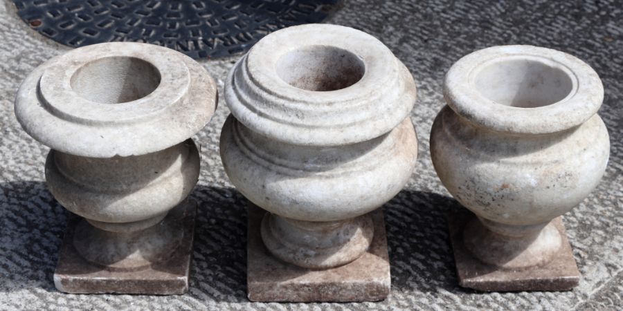 Three turned marble urns, the largest 16cms high (3). - Image 2 of 2