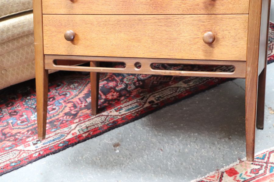 A mid 20th century teak chest in the manner of Heal's with an arrangement of five long drawers, on - Image 7 of 7