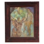 Surrealist school - An Angel Kneeling Before Figures - oil on canvas, framed, 23 by 29cms.