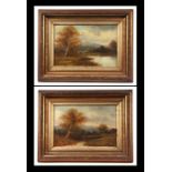 Victorian school - a pair of river scenes, oils on board, framed, 29 by 20cms (2).