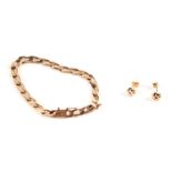 A 14ct gold fancy link bracelet, 12.2g; together with a pair of 14ct gold knot twist stud