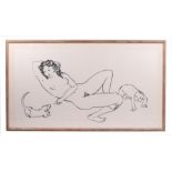 A large black & white study of a reclining nude with crawling baby, monogrammed and dated '94