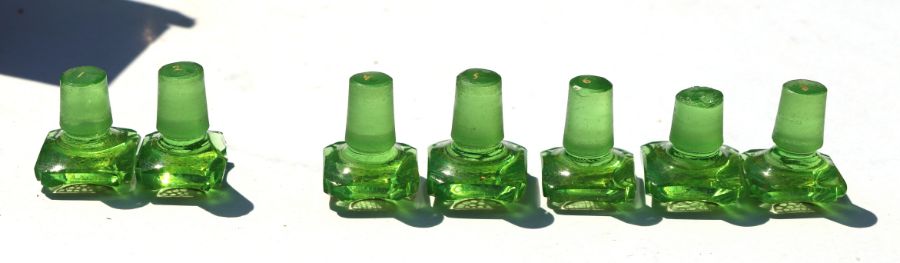 A 19th century French Boulle work scent bottle box containing eight green glass scent bottles with - Image 21 of 23