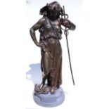 A French bronzed spelter figure 'Commerce', stamped 'H Dumaige', 71cms high.Condition ReportLoss