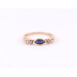 A 9ct gold dress ring set with blue & white stones, approx UK size 'J', 1.8g.