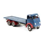 A Shackleton Foden flatbed lorry with clockwork motor, blue cab and flatbed with red wings and