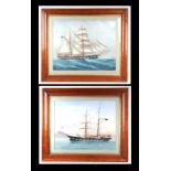 Late 19th / early 20th century - A Twin Masted Sailing Ship in Full Sail - gouache, and its pair
