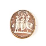 A 19th century cameo brooch carved with neo-classical figures 'The Four Graces', 4cms wide.Condition