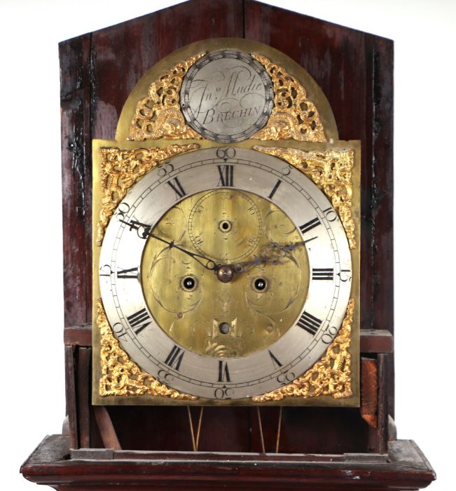 A 19th century longcase clock, the arched brass dial with silvered chapter ring and Roman - Image 3 of 12