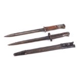 A rare SMLE 1903 pattern rifle bayonet reduced in length, 36cms long; together with another