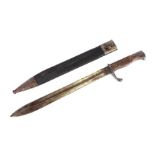 A German (1889/05) Butcher bayonet with leather scabbard, 52cms long.