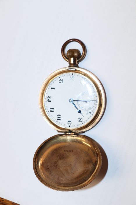 A gold plated full hunter pocket watch, the white enamel dial with Arabic numerals and subsidiary - Bild 3 aus 6