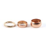 Three 9ct gold wedding bands, 7.8g (3).