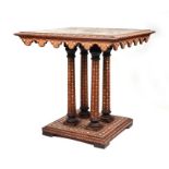 A Middle Eastern / Syrian hardwood centre table, the rectangular top with ivory inlaid decoration,