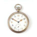 A military issue Omega open faced pocket watch with Crow's Foot and numbered Y27654.