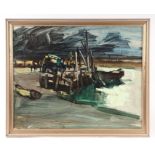 Donald Bosher (1912-1977) - Estuary Scene with Moored Boat - signed lower left, oil on board,