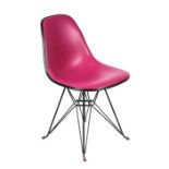 A Charles & Ray Eames design Hair Pin chair for Herman Miller with pink vinyl upholstery, bears