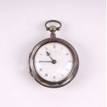 A George III silver pair cased pocket watch, the white enamel dial with Roman numerals and fitted