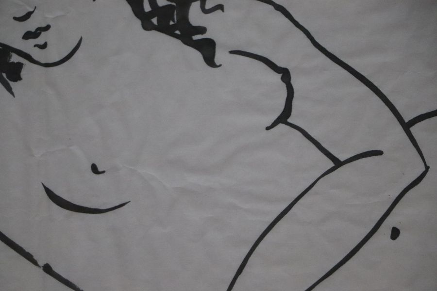 A large black & white study of a reclining nude with crawling baby, monogrammed and dated '94 - Image 3 of 14