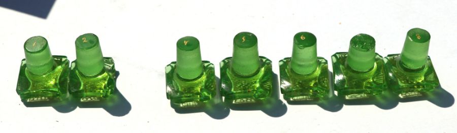 A 19th century French Boulle work scent bottle box containing eight green glass scent bottles with - Image 20 of 23