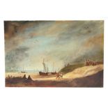 Coastal Scene with Figures on a Beach Unloading Boats - oil on copper, unframed, 22 by 15cms.