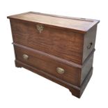A mahogany blanket chest with single long frieze drawer beneath and brass carry handles, 112cms