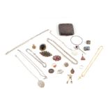 A quantity of assorted costume jewellery to include bracelets, brooches, silver cigarette case and