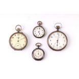 Two gun metal cased open faced pocket watches together with two similar open faced pocket