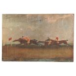 Horseracing interest: An 18th century style painting depicting a horse race with four horses