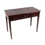 A Georgian mahogany side table with single frieze drawer, on square tapering legs, 91cms wide.