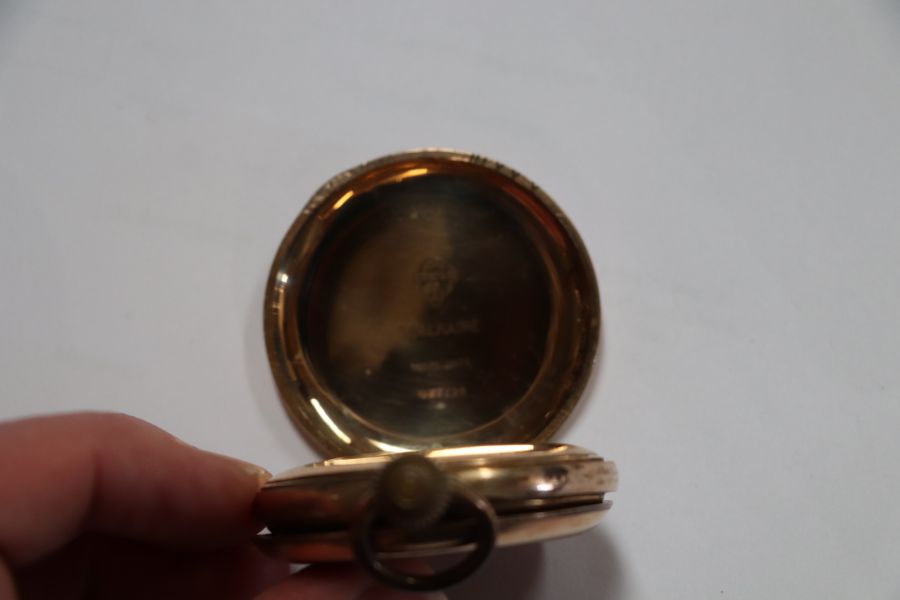 A gold plated full hunter pocket watch, the white enamel dial with Arabic numerals and subsidiary - Bild 2 aus 6
