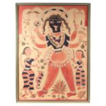 Indian school - Portrait of a Multi Armed Deity with its Attendants - watercolour, framed &