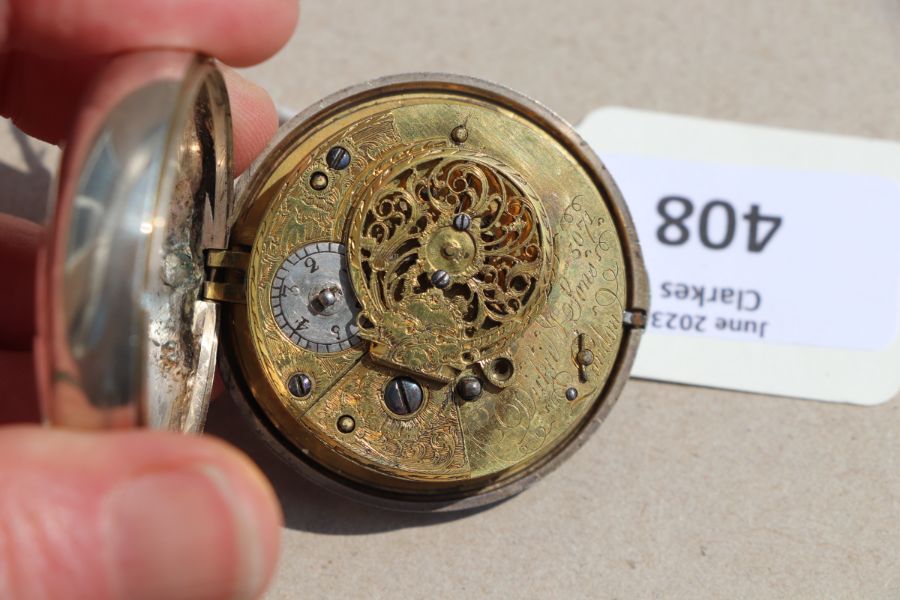 A George III silver pair cased pocket watch, the white enamel dial with Roman numerals and fitted - Image 3 of 4