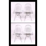 A set of four Ray & Charles Eames for Herman Miller wirework chairs with Hair Pin legs, probably