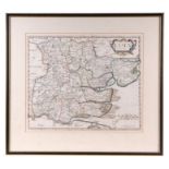 Morden (Robert) - a hand coloured map of Essex, framed & glazed, 42 by 36cms.